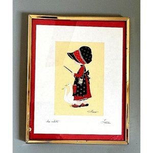 Holly Hobby Serigraph Signed Trauo Desk Top Gold Metal Frame 10 x 8" Graphic Art